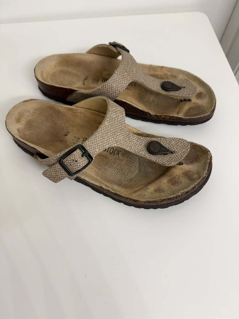 Birkenstock Gizeh Thong Sandals Tan Woven Sz 38 (US 7.5) Casual Boho Beach